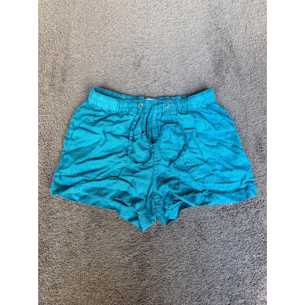 C&C California Teal Blue 100% Linen Drawstring Summer Shorts Womens Small